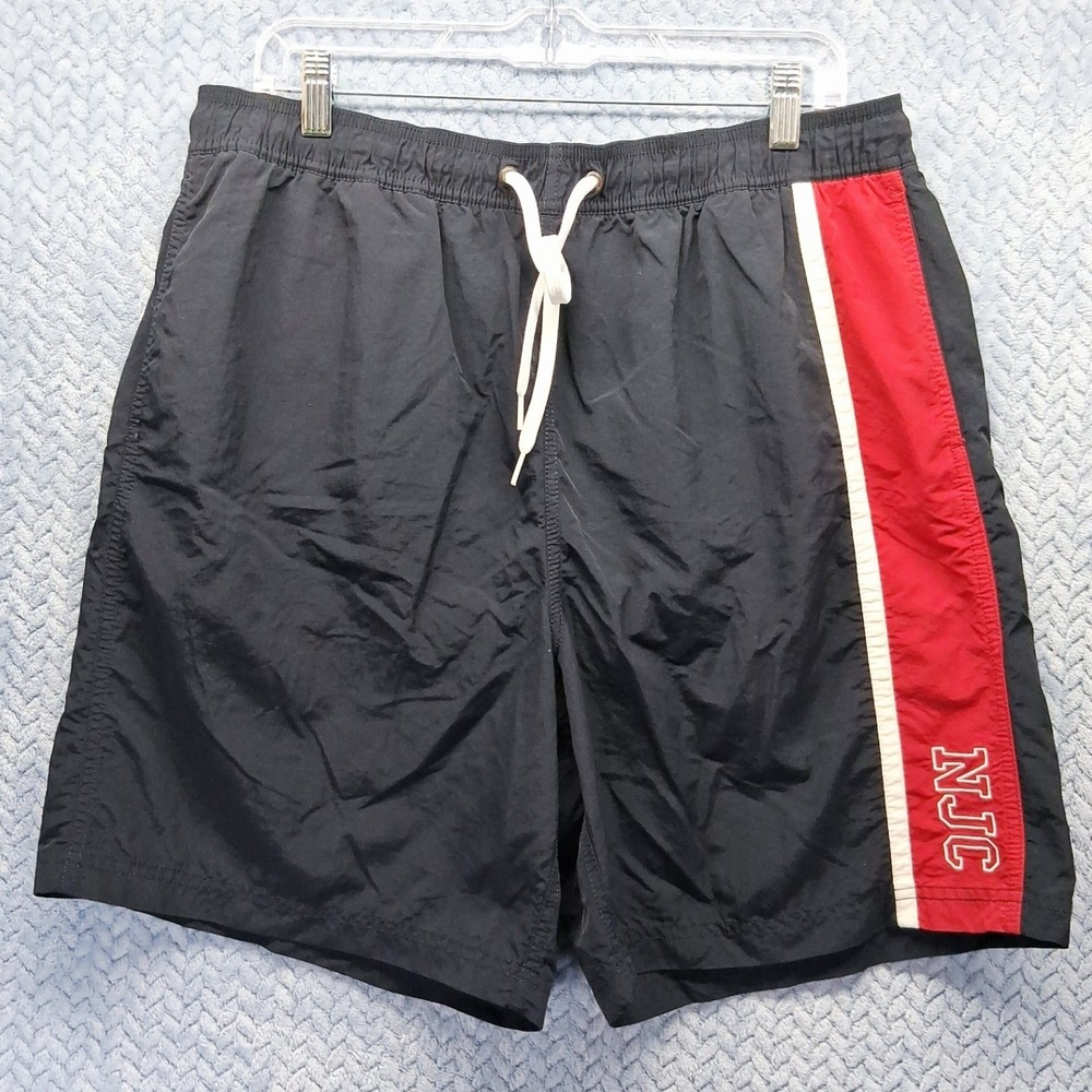 Nautica Jeans Co Mens Swim Trunks Black Red‎ Colorblock Mesh Lined Large NJC